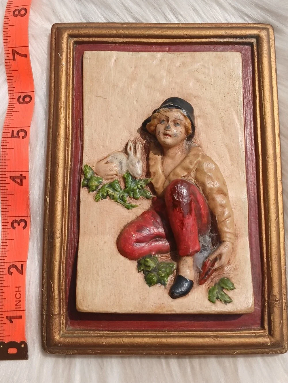 Vintage Chalkware Wall Hanging Plaque 3D Rabbit Man mcm mid-century modern decor